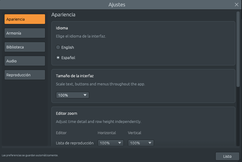 Ajustes > Apariencia: el idioma, escrito en su propio idioma para que cada cual encuentre el suyo.