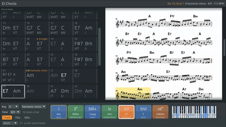 El Choclo a 1920×1080: hoja de acordes y partitura guía una al lado de la otra