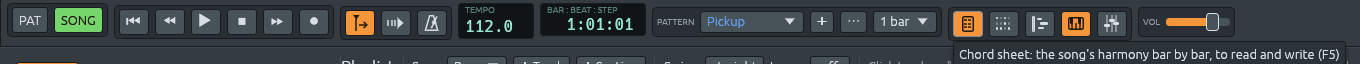 The toolbar on one row: the five window buttons and the Count-in and Metronome toggles are pictures.